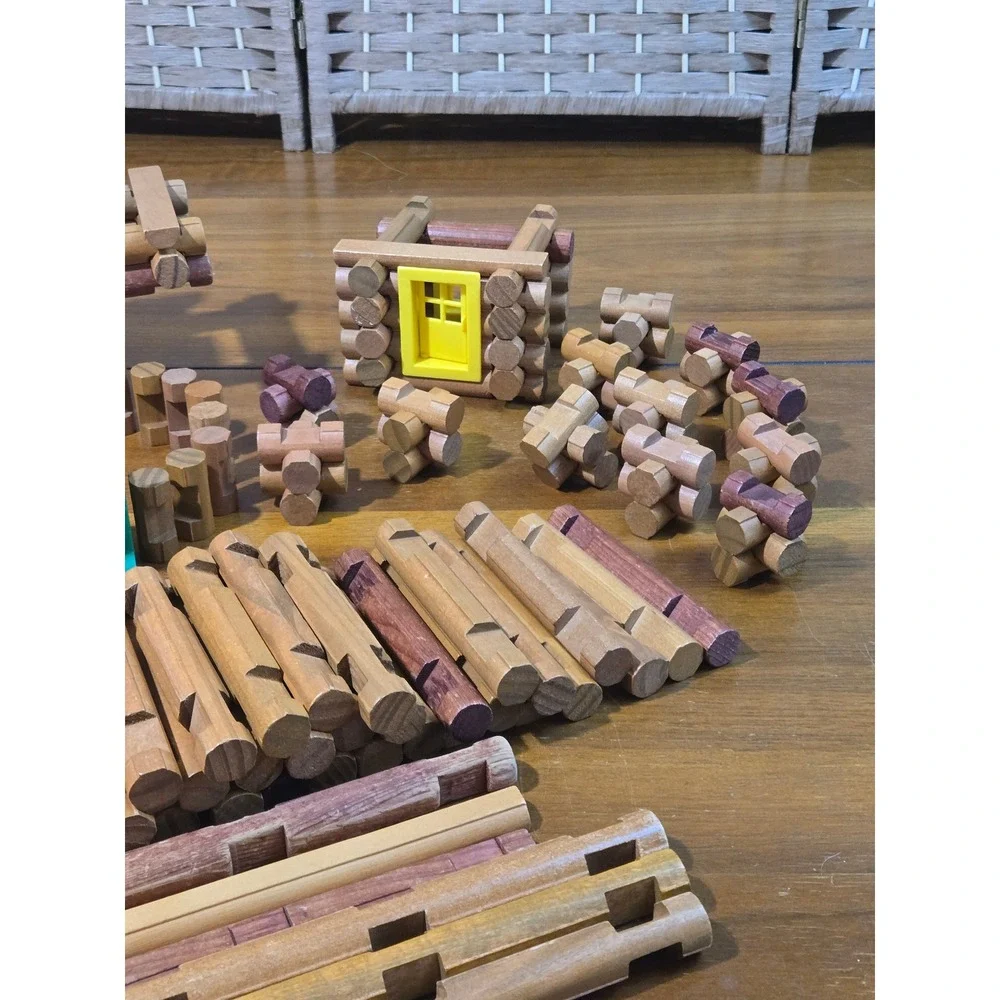 Lincoln Logs Wooden Building Set Bulk Lot Log Cabin Frontier Toy with Windows